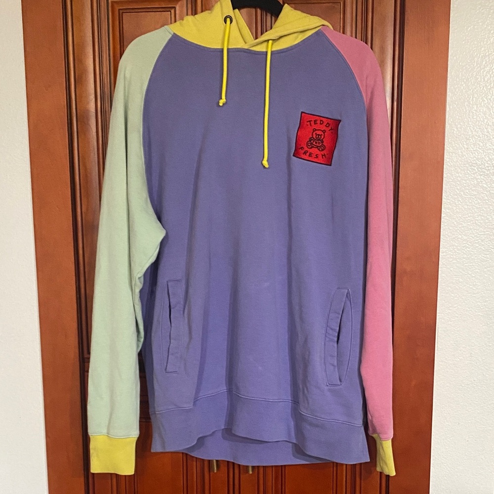 Teddy Fresh Color Block Hoodie with Yellow, Purple, and Pink